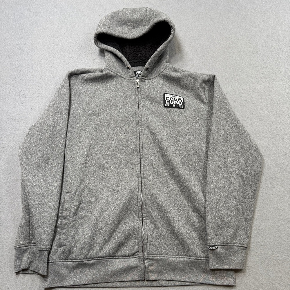 Ecko Unltd Hoodie Men's XL Gray Sherpa Lined Full Zip Relaxed Skater Streetwear